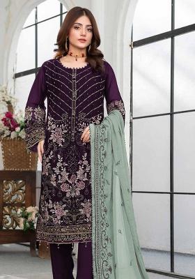 Dark Purple Embroidered Georgette Salwar Kameez Set