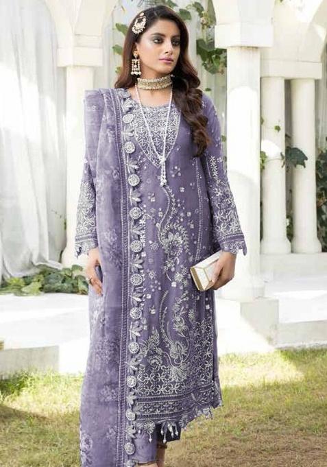 Lavender Embroidered Georgette Salwar Kameez Set