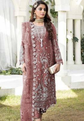 Brown Embroidered Georgette Pakistani Suit Set