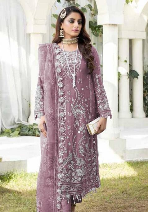 Pink Embroidered Georgette Salwar Kameez Set