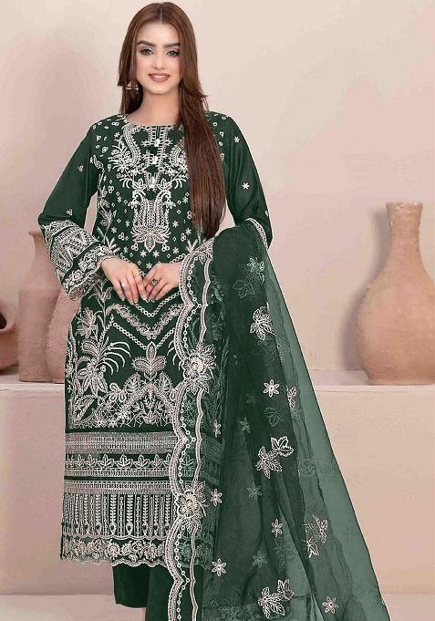 Green Embroidered Georgette Salwar Kameez Set