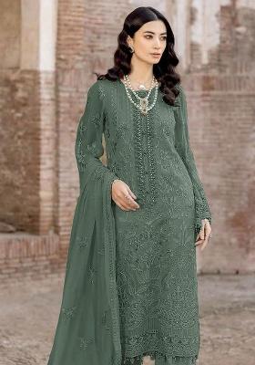 Green Embroidered Georgette Salwar Kameez Set