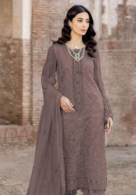 Brown Embroidered Georgette Pakistani Suit Set