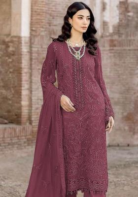 Maroon Embroidered Georgette Pakistani Suit Set