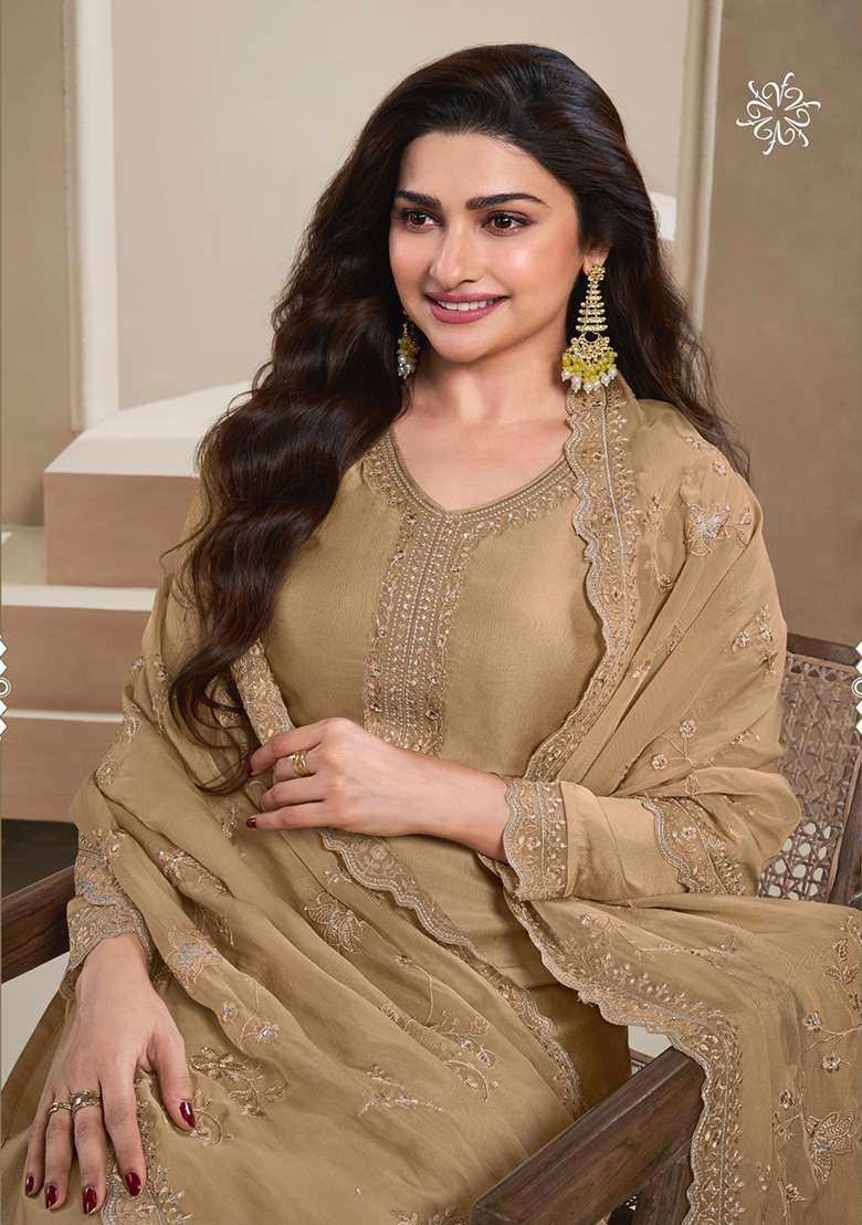 Brown Embroidered Crepe Straight Kurta Set - Indya