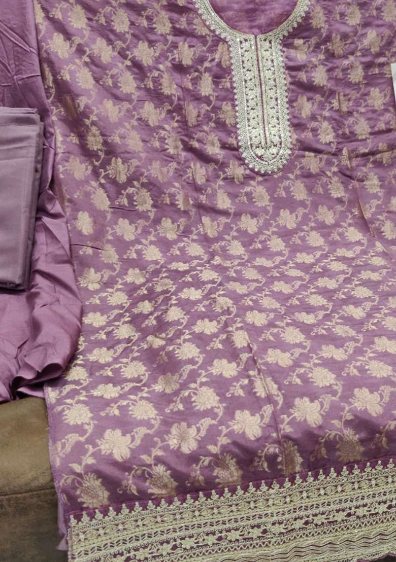 Purple Embroidered Viscose Straight Kurta Set - Indya