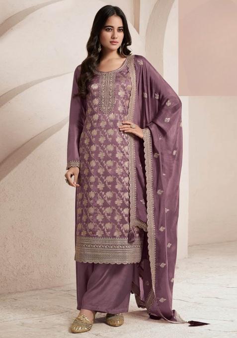 Purple Sequins Viscose Salwar Kameez Set