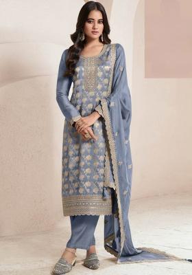 Blue Sequins Viscose Salwar Kameez Set