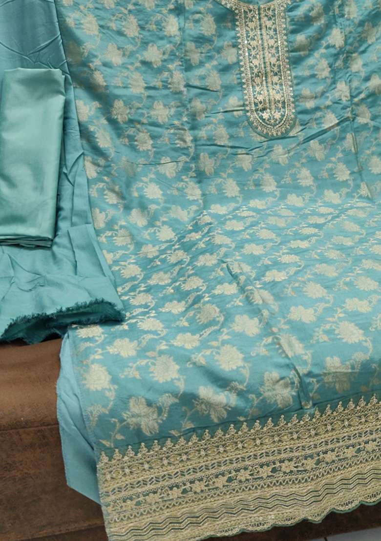 Sky Blue Jacquard Viscose Pakistani Suit Set - Indya