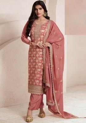 Peach Sequins Viscose Salwar Kameez Set