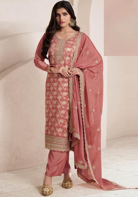 Peach Sequins Viscose Salwar Kameez Set