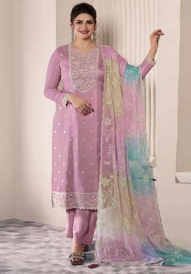 Purple Embroidered Silk Salwar Kameez Set
