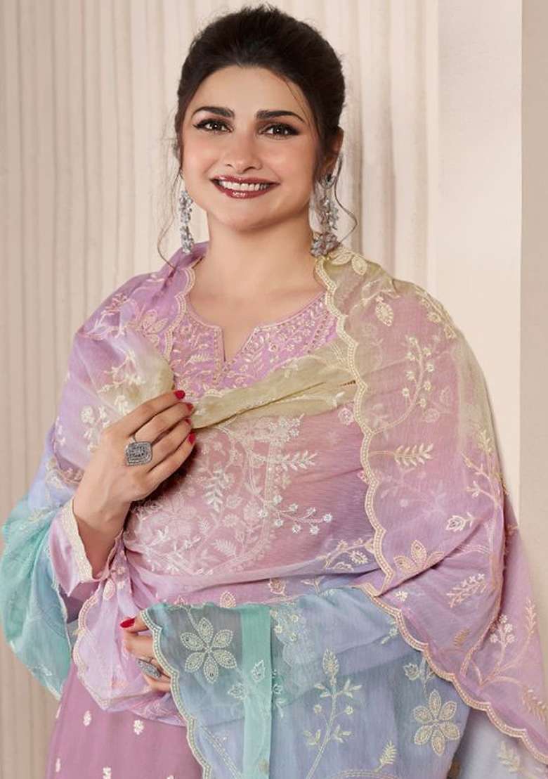 Purple Embroidered Silk Blend Straight Kurta Set - Indya