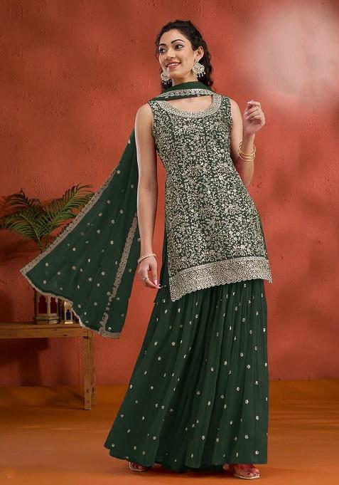 Green Embroidered Georgette Kurta Set