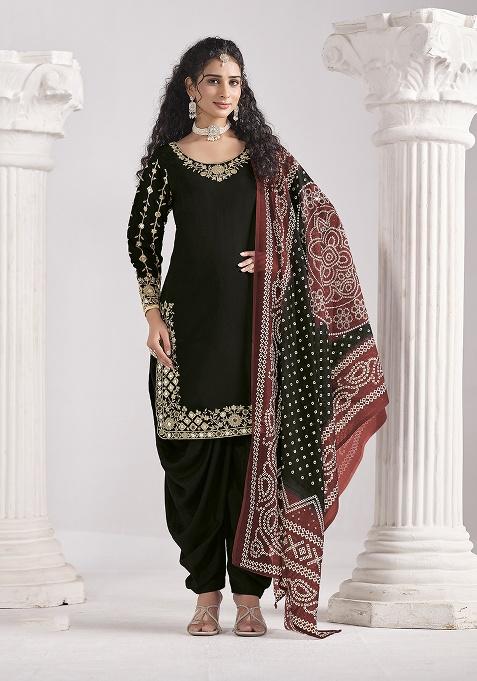 Black Embroidery Silk Salwar Suit