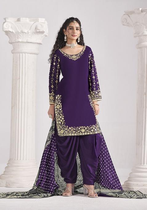 Voilet Embroidery Silk Salwar Suit