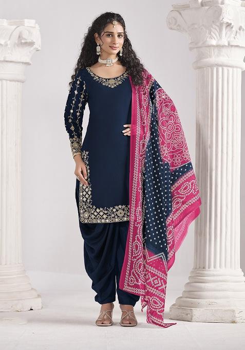 Blue Embroidery Silk Salwar Suit