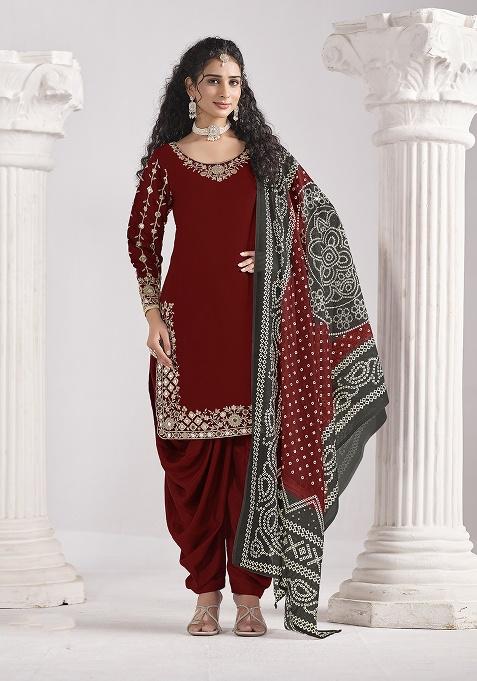 Maroon Embroidery Silk Salwar Suit