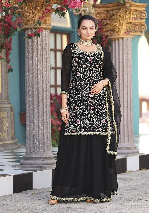 Black Embroidery Georgette Salwar Suit
