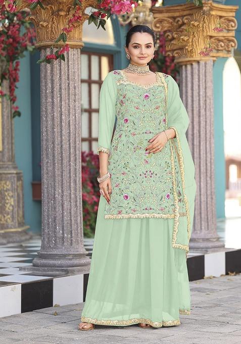 Sea Green Embroidery Georgette Salwar Suit