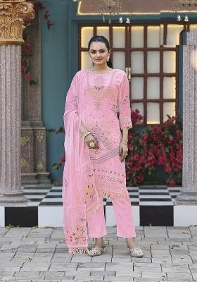 Pink Embroidery Georgette Salwar Suit