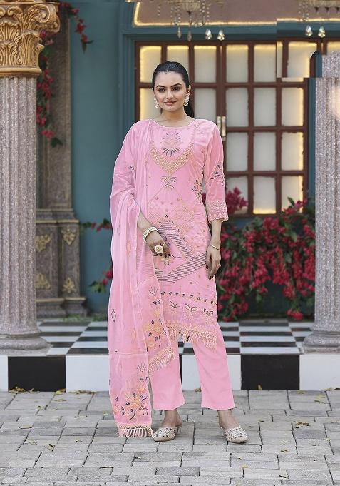 Pink Embroidery Georgette Salwar Suit