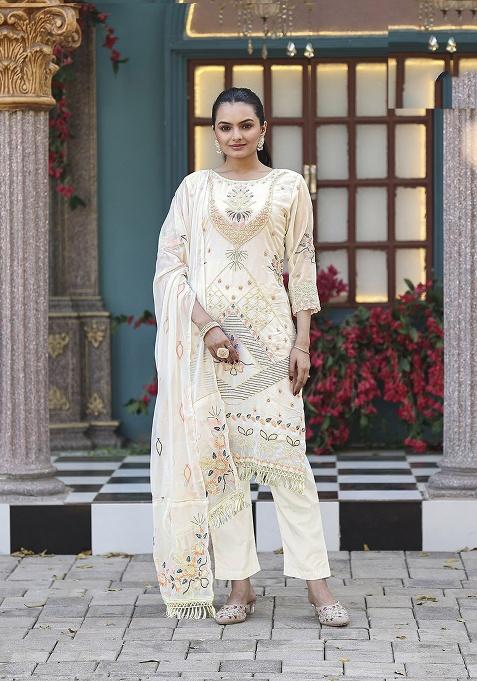 Off White Embroidery Georgette Salwar Suit
