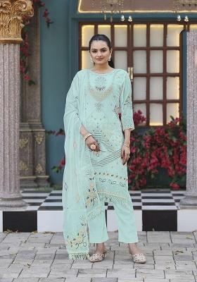 Sea Green Embroidery Georgette Salwar Suit