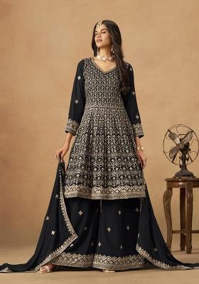 Black Embroidery Faux Georgette Salwar Suit