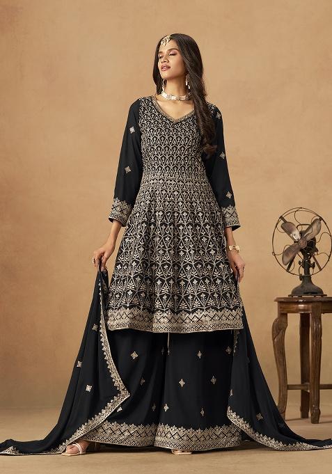Black Embroidery Faux Georgette Salwar Suit