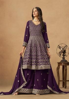 Purple Embroidery Faux Georgette Salwar Suit
