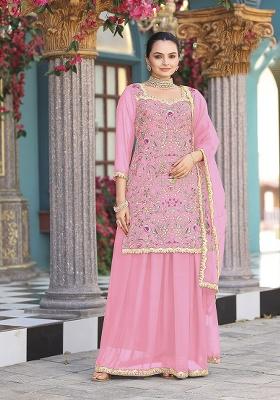 Pink Embroidery Georgette Salwar Suit