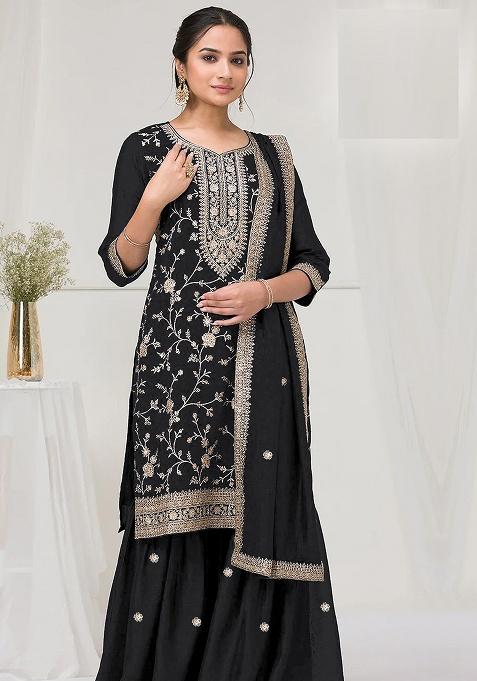 Black Embroidery Silk Salwar Suit