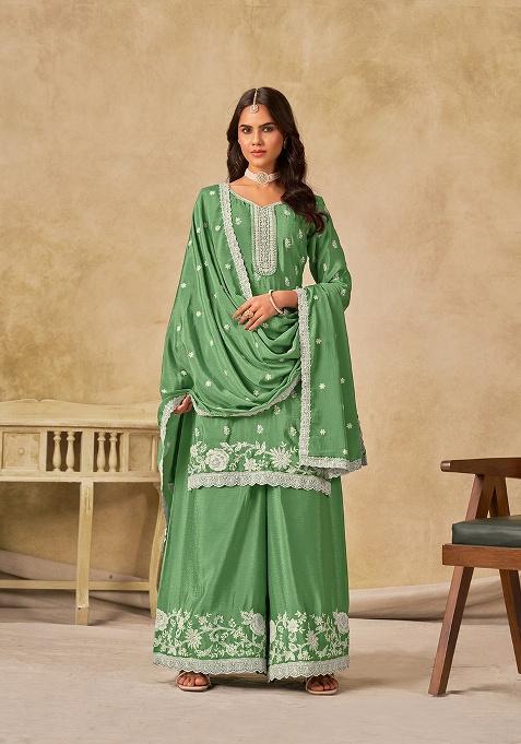 Green Embroidery Chinon Salwar Suit