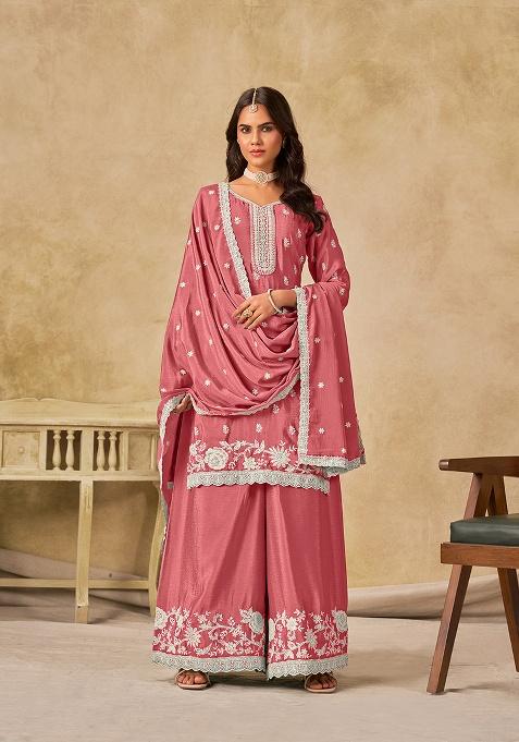 Pink Embroidery Chinon Salwar Suit