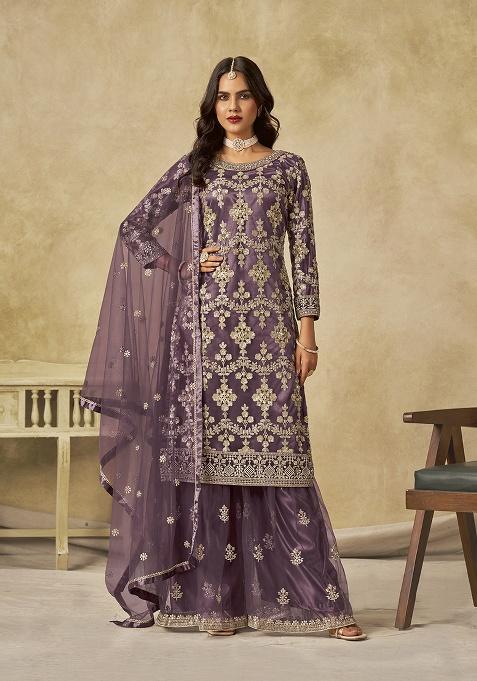Lavender Embroidery Net Salwar Suit