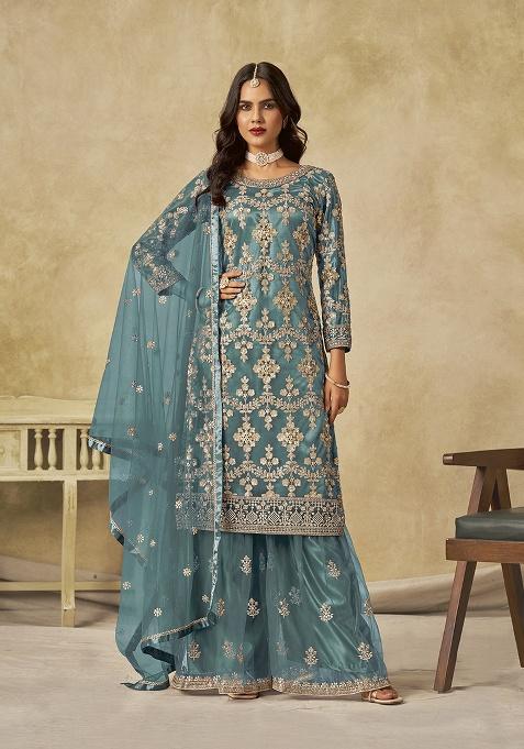 Sea Green Embroidery Net Salwar Suit