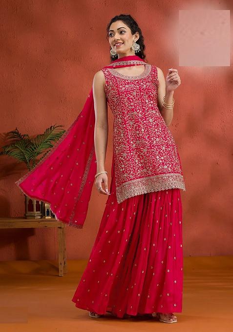 Red Embroidery Georgette Salwar Suit