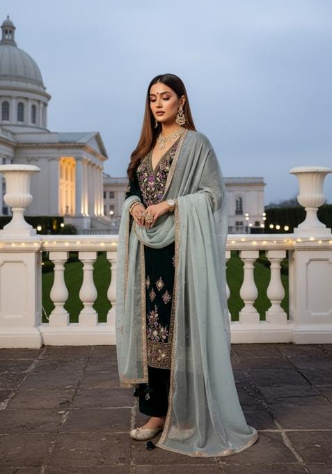 Black Embroidery Velvat Kurta Set