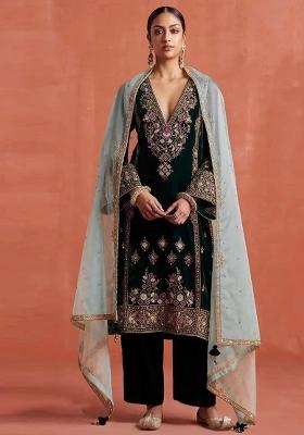 Black Embroidery Velvet Salwar Suit Set