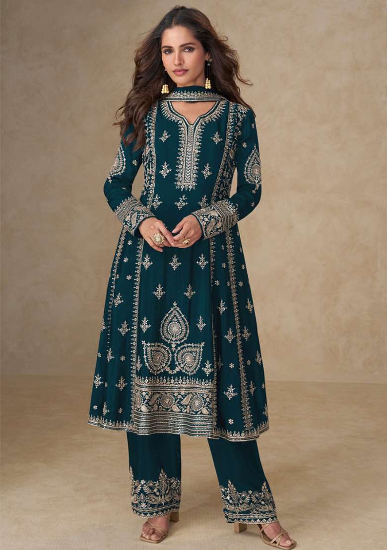 Rama Embroidery Chinon Salwar Suit Set - Indya