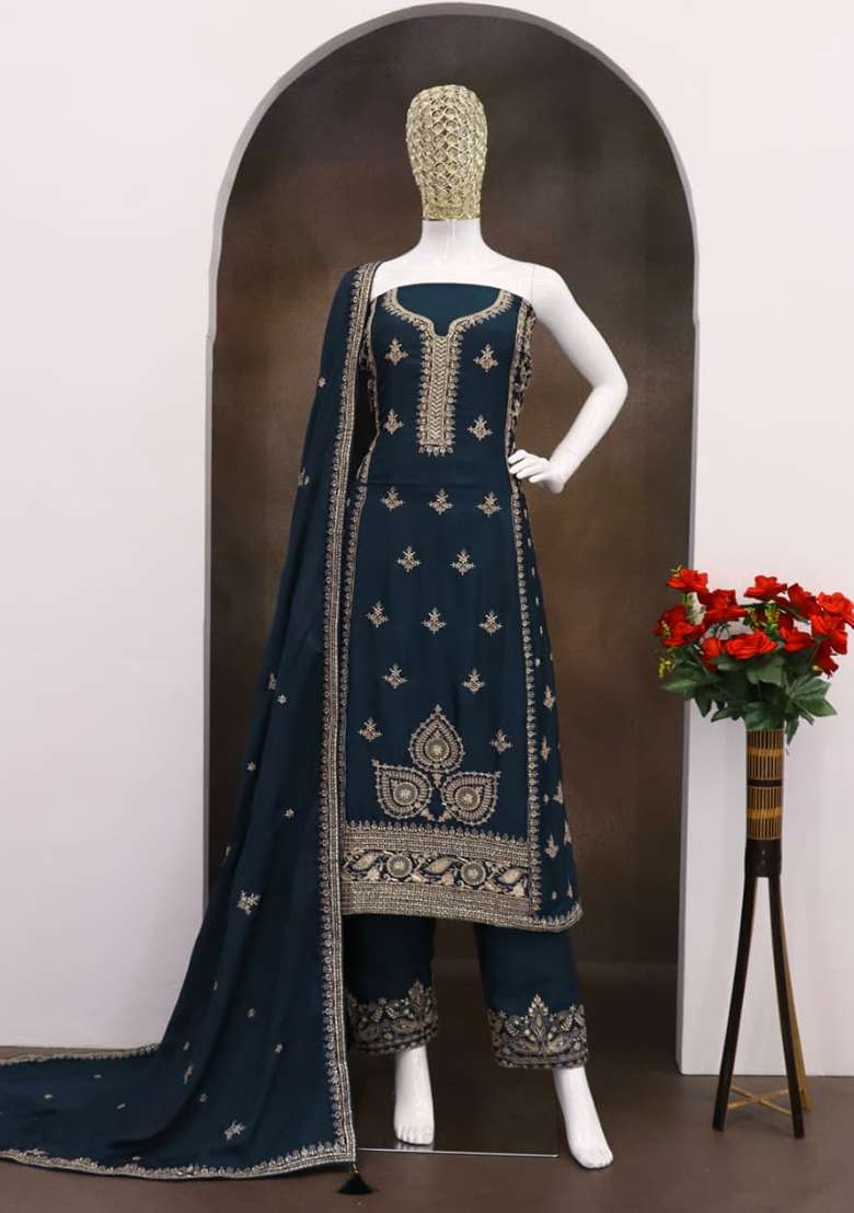 Rama Embroidery Chinon Salwar Suit Set - Indya