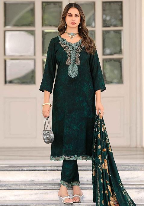 Teal Embroidery Pashmina Kurta Set