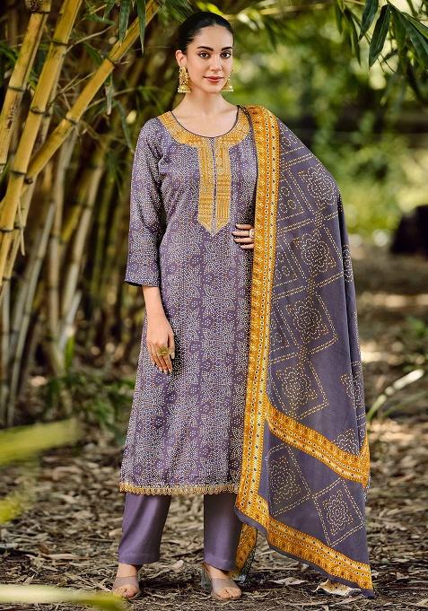 Violet Printed Pashmina Kurta Set