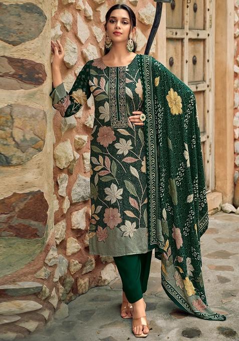 Green Printed Pashmina Kurta Set