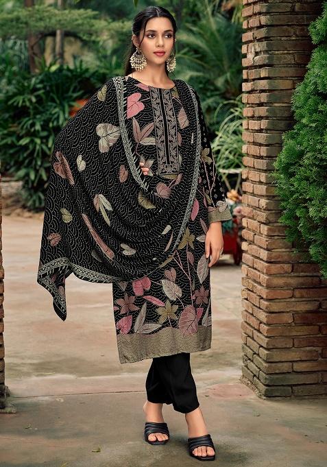 Black Printed Pashmina Kurta Set