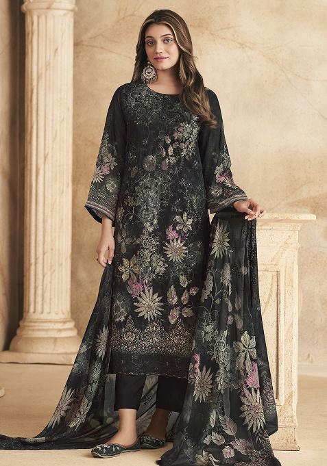Black Printed Georgette Kurta Set
