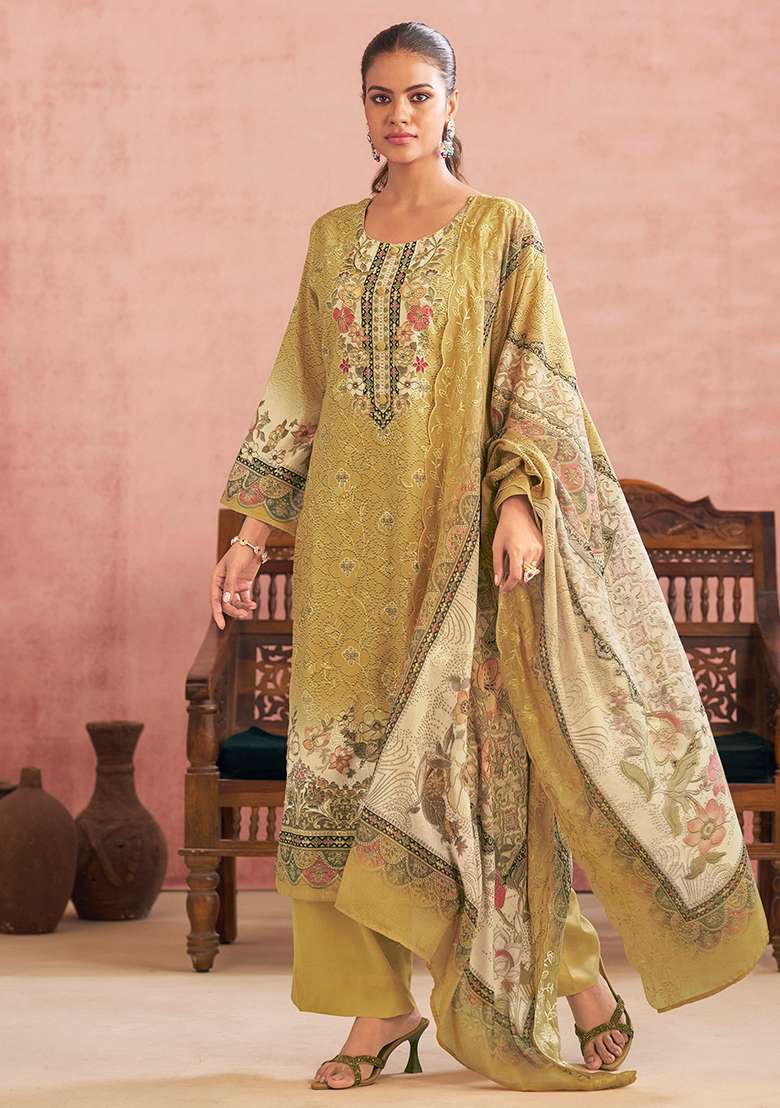 Yellow Printed Cotton Blend Kurta Set - Indya