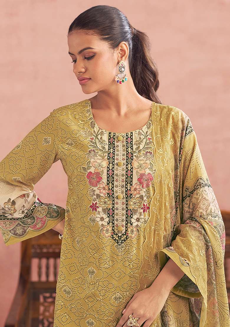 Yellow Printed Cotton Blend Kurta Set - Indya