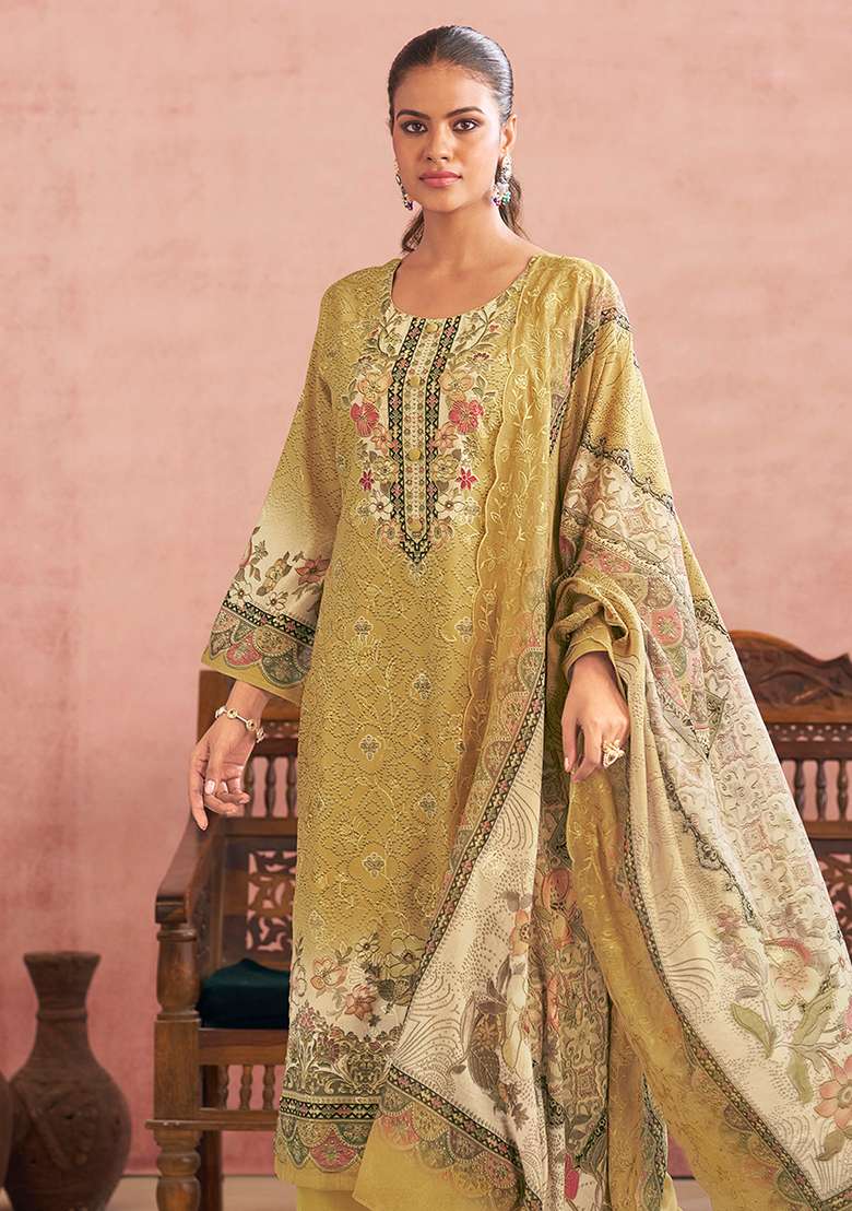 Yellow Printed Cotton Blend Kurta Set - Indya